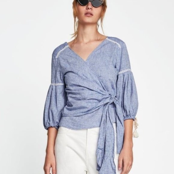Zara Tops - Zara M Chambray Wrap Top